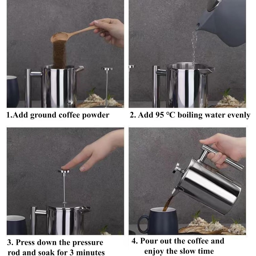 Cafetera Francesa, Acero Inoxi - French Press Coffee Maker reseña y precio